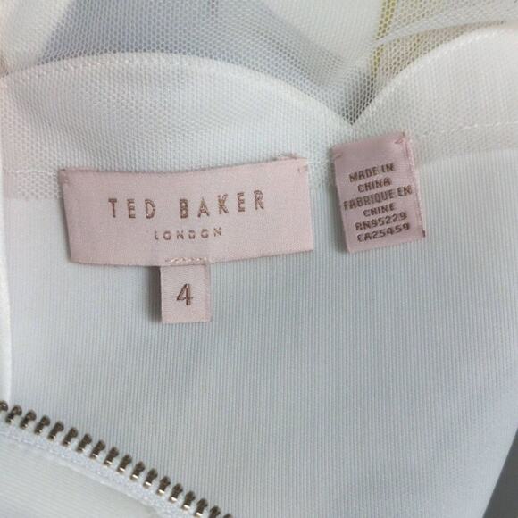 TED BAKER Caprila Bloom Scalloped Dress White Pink Blue Floral A Line Shift 4 (U - Picture 6 of 10
